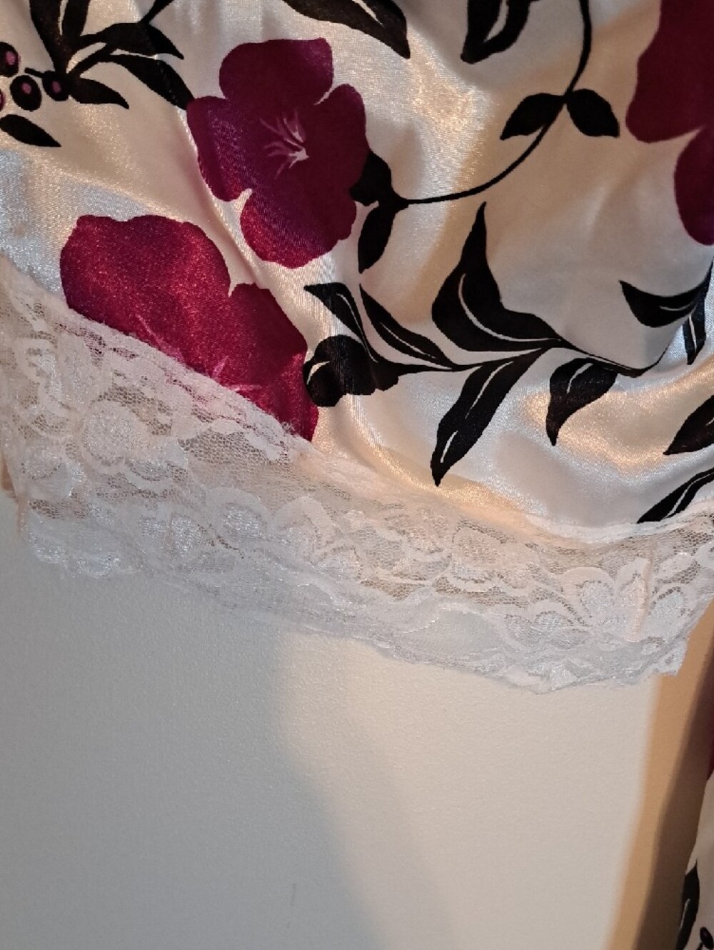Amoureuse White Floral Lace-Trim Maxi Nightgown - Magenta & Black Print - Picture 13 of 15